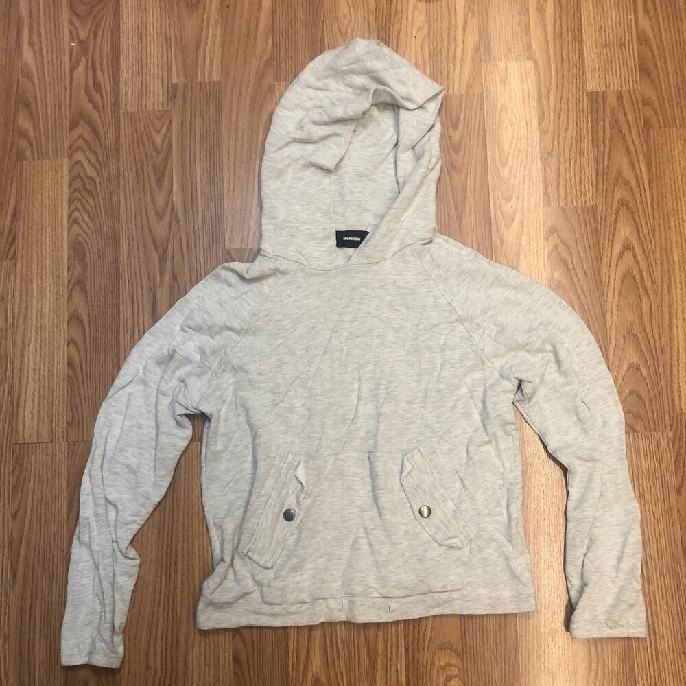 MONROW Women's size XS Pullover Hoody Light Gray Button PocketsHT0914 $164